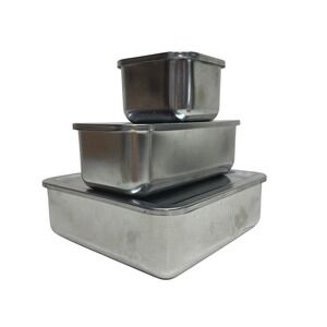 Vtg Stainless Revere Ware 1801 Handy-Pan Fridge Food Storage Containers Set of 3